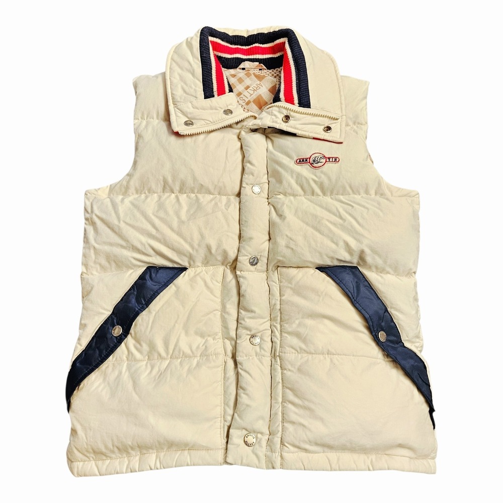 Rare Vintages 80s ARKTIS Puffer Down Vest Jacket Mens Size Large Cream Blue Snap